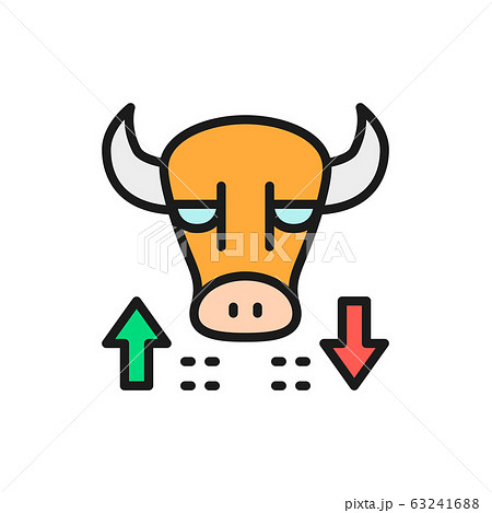 Bull, stock market, finance trade flat color line icon. 63241688