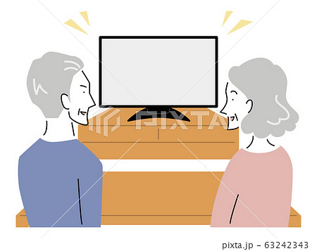 テレビを見るシニア夫婦のイラスト素材