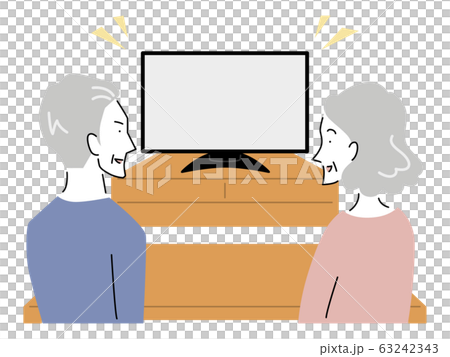 テレビを見るシニア夫婦のイラスト素材