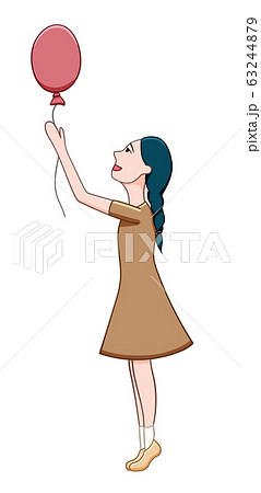 Cartoon style girl with red balloon isolated Cartoon style girl with red balloon isolated 63244879