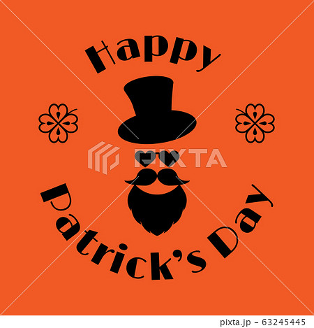 Happy Patrick's Day vector illustration. Festive design. Black text in a stylish frame on a orange background. Design of banner, poster, postcard, greeting card. Isolated colored elements on backdrop. Happy Patrick's Day vector illustration. Festive design. Black text in a stylish frame on a orange background. Design of banner, poster, postcard, greeting card. Isolated colored elements on backdrop. 63245445