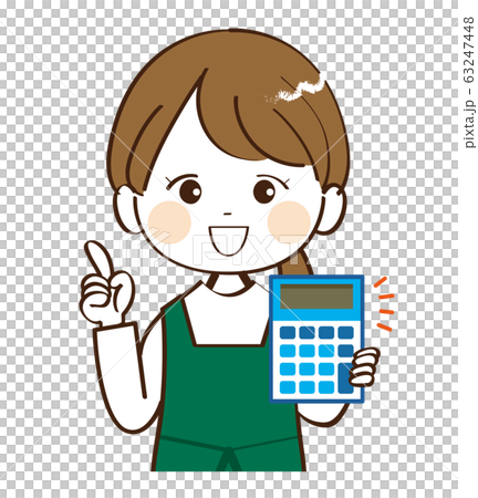 女性、店員、電卓、説明 63247448