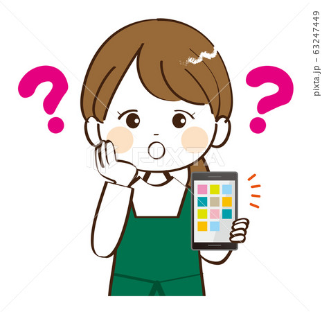 女性、店員、スマホ、疑問 63247449
