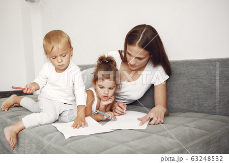 Beautiful family spend time in a bathroom Beautiful family spend time in a bathroom 63248532