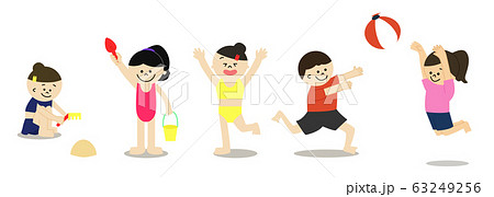 夏 遊んでいる子供イラストセットのイラスト素材