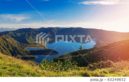 Beautiful panorama of volcanic lake on San Migel island Beautiful panorama of volcanic lake on San Migel island 63249652