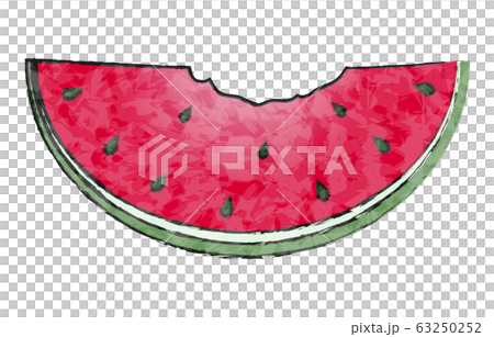 西瓜：大きなカットサイズ、一口食べてる、透明水彩風 63250252
