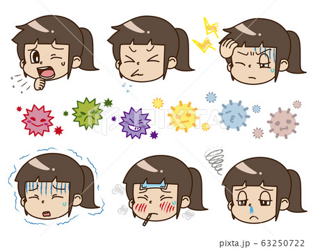 体調不良の女の子とウイルス・ハウスダストのセット 63250722