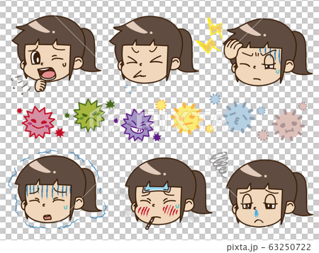 体調不良の女の子とウイルス・ハウスダストのセット 63250722