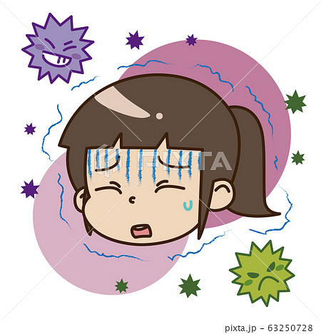 寒気・悪寒を感じている女の子とウイルス 寒気・悪寒を感じている女の子とウイルス 63250728