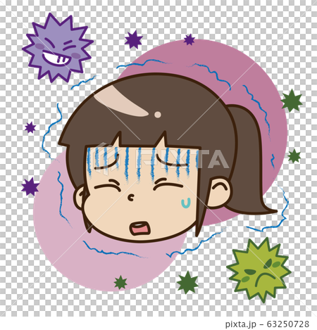 寒気・悪寒を感じている女の子とウイルス 寒気・悪寒を感じている女の子とウイルス 63250728