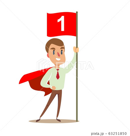 Happy businessman holding number one flag. Happy businessman holding number one flag. 63251850