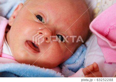 Little newborn baby lying in blanket 63252288