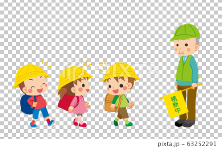 An elementary school student who goes to school with a green man who guides traffic An elementary school student who goes to school with a green man who guides traffic 63252291