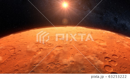 Mars planet sunset sunrise in the space 3d illustration 63253222