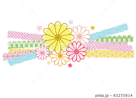 和柄のリボン風 束ね熨斗と菊の花  63255614