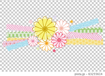 和柄のリボン風 束ね熨斗と菊の花  63255614