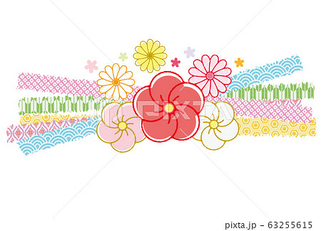 和柄のリボン風 束ね熨斗と菊の花 63255615