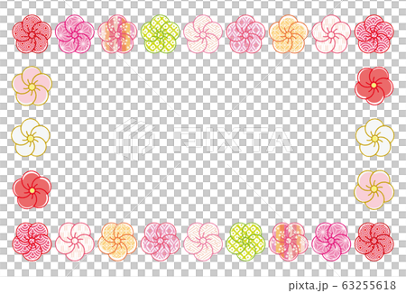 スタンプ風 梅の花 和柄 ライン 背景素材 ポストカード スタンプ風 梅の花 和柄 ライン 背景素材 ポストカード 63255618
