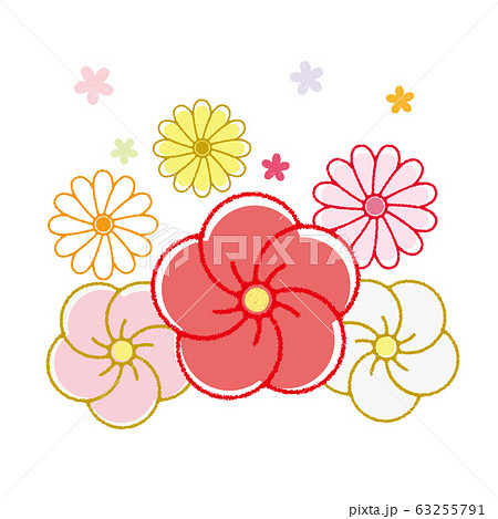 スタンプ風 梅と菊の花のイラスト素材
