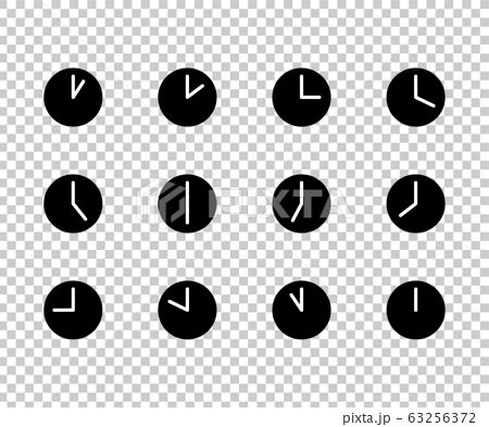 黒背景の時計のアイコン ピクトグラム イラスト シンプルのイラスト素材