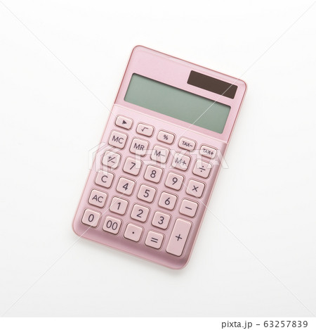 Pink gold calculator isolated on white background 63257839