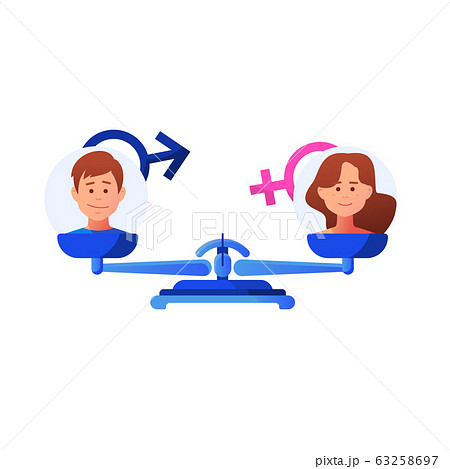 Metaphor of social or gender gender equality. Woman and man balance on scale. Can use for web banner, infographics, hero images 63258697