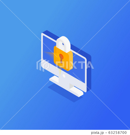 3d isometric vector illustration of the protection of personal data, photo from hacker attacks on the computer. 3d isometric vector illustration of the protection of personal data, photo from hacker attacks on the computer. 63258700