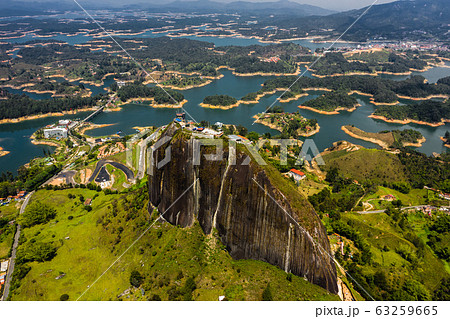 Aerial view landscape of the Rock of Guatape, Piedra Del Penol, Colombia. 63259665