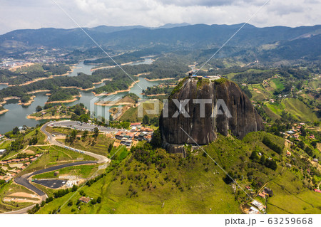Aerial view landscape of the Rock of Guatape, Piedra Del Penol, Colombia. 63259668
