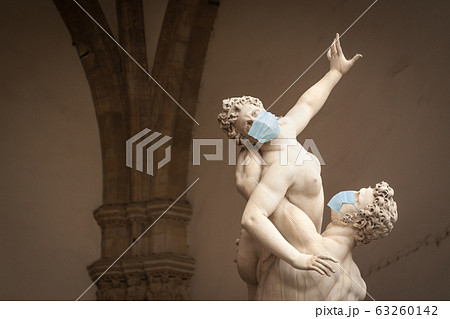 The Kidnapping of the Sabine Women Statue Wearing Medical face Mask The Kidnapping of the Sabine Women Statue Wearing Medical face Mask 63260142