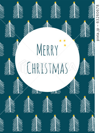 Christmas card vector template with white doodle trees on blue background. Repeating pattern hand 63260678