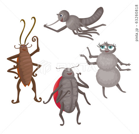 Cockroach, mosquito and ladybug. Cartoon animals. Vector isolated illustration. 63260818