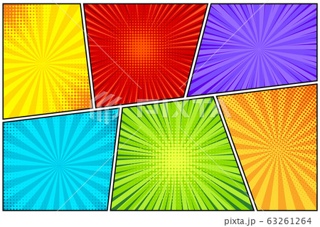 Cartoon comic backgrounds set. Comics book colorful poster with halftone elements. Retro Pop Art 63261264