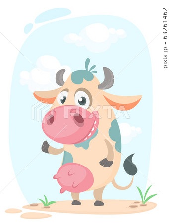 Cartoon cute pretty cow standing and smiling 63261462