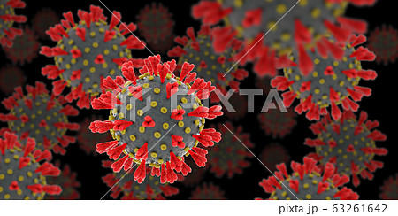 Multiple coronaviruses on dark background 63261642