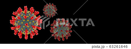 Novel coronavirus spreading on black background wide banner. Novel coronavirus spreading on black background wide banner. 63261646