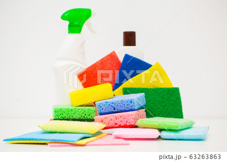 Different house cleaning product on white background Different house cleaning product on white background 63263863