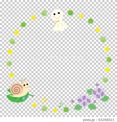 梅雨のてるてる坊主と紫陽花とカタツムリの丸いフレーム 梅雨のてるてる坊主と紫陽花とカタツムリの丸いフレーム 63268013