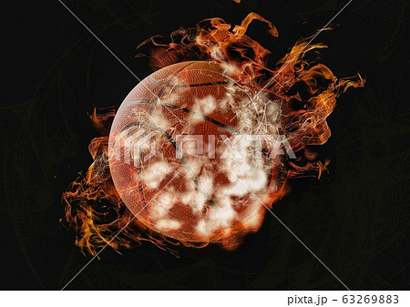 炎と煙に包まれた抽象的なバスケットボール 63269883
