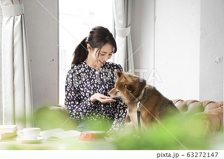 ドックカフェ　カフェ　犬　女性 63272147