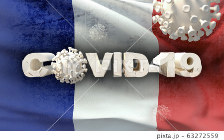 Chinese coronavirus COVID-19 concept, flag of France. Waved highly detailed close-up 3D render. 63272559