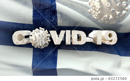 Chinese coronavirus COVID-19 concept, flag of Finland. Waved highly detailed close-up 3D render. 63272560