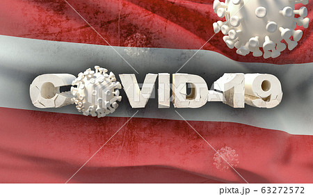 Chinese coronavirus COVID-19 concept, flag of Austria. Waved highly detailed close-up 3D render. 63272572