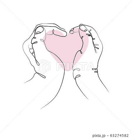 Sketch of hands with heart. Line hands with heart. Hands of wedding couple. Valentine's Day. One art line with lovers. Organ donation concept 63274582