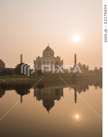 Taj Mahal reflected in Yamuna river Taj Mahal reflected in Yamuna river 63276604