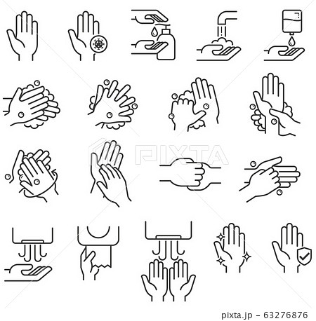 Hand washing steps icons vector illustrations. 63276876