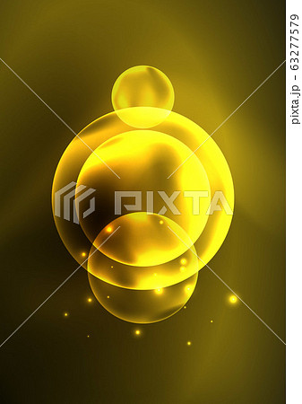 Glowing neon shiny transparent bubbles, glass circles or bio cell concept. Techno futuristic vector abstract background For Wallpaper, Banner, Background, Card, Book Illustration, landing page 63277579