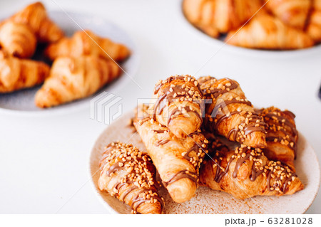 Pastry buffet served at charity event, sweet food and dessert table 63281028