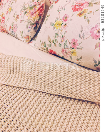 Pillows and cushions on a bed in bedroom for healthy and comfortable sleep Pillows and cushions on a bed in bedroom for healthy and comfortable sleep 63281549